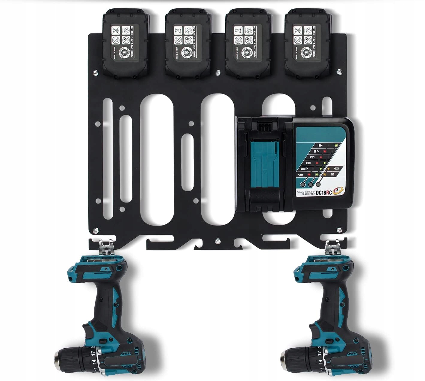 Uchwyt Ścienny na Wiertarki, Wkrętarki i Baterie MAKITA Solidny Organizer - obrazek 2