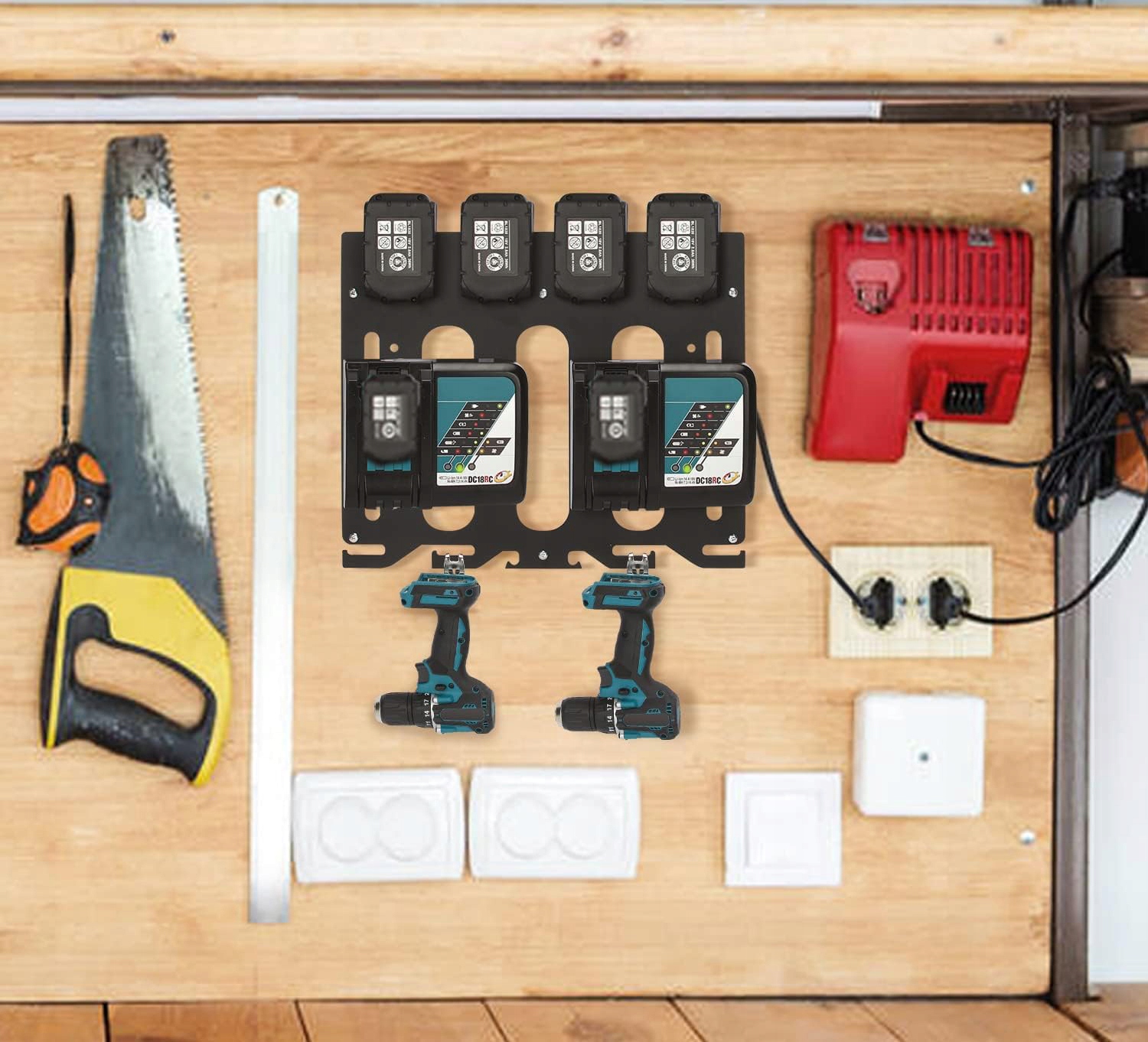 Uchwyt Ścienny na Wiertarki, Wkrętarki i Baterie MAKITA Solidny Organizer - obrazek 4