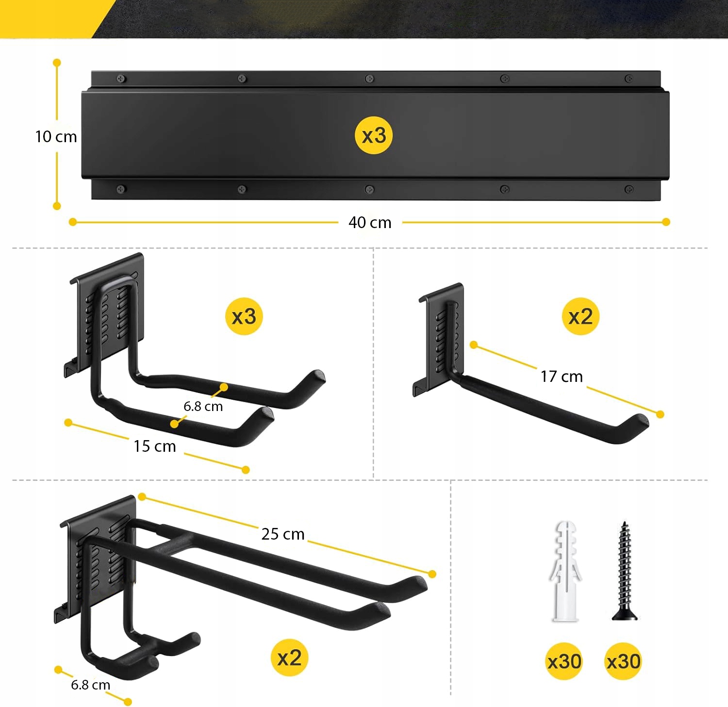 Organizer Garażowy Modułowy Zestaw Wieszaków Haków Na Szynie Na Sciane - obrazek 2