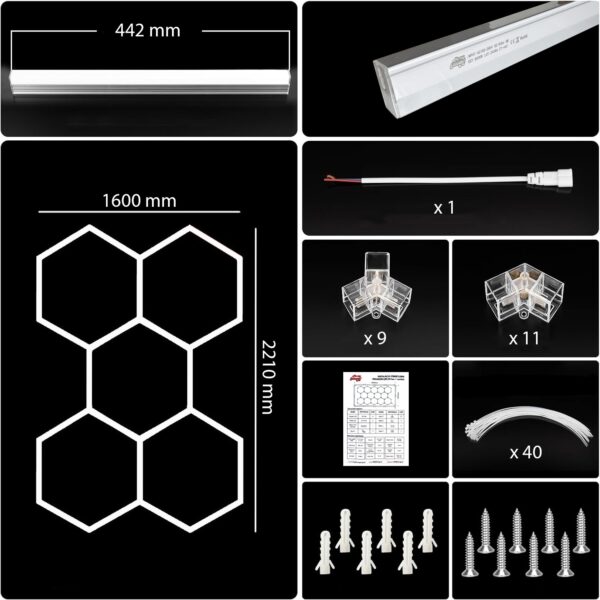 Lampa 5 x Hexagon Led Plaster Miodu Oświetlenie Panel Warsztat Garaż 6500K - obrazek 2
