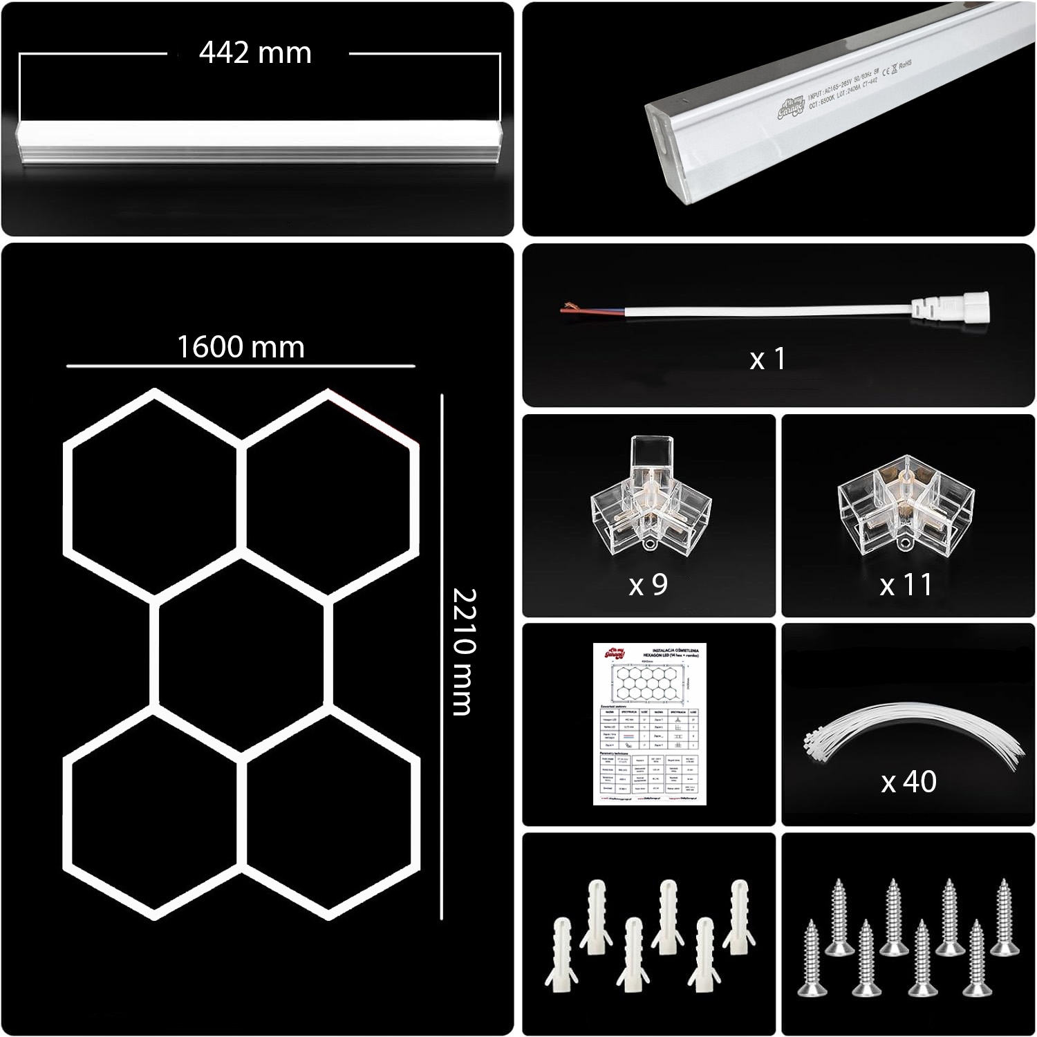 Lampa 5 x Hexagon Led Plaster Miodu Oświetlenie Panel Warsztat Garaż 6500K - obrazek 2