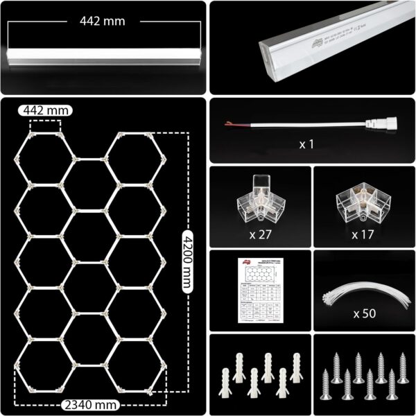 Lampa 14 x Hexagon Led Plaster Miodu Oświetlenie Panel Warsztat Garaż 6500K - obrazek 3