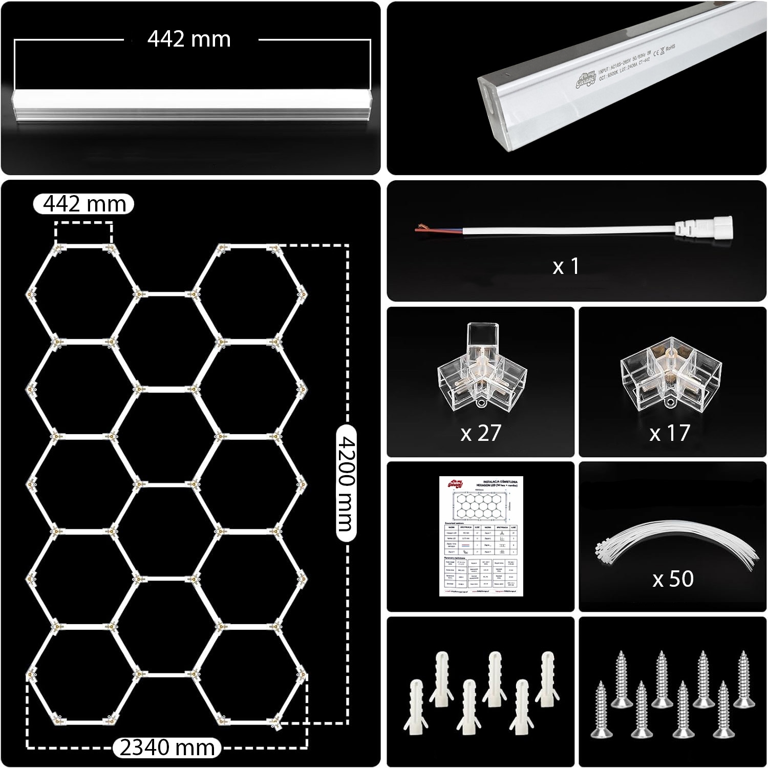 Lampa 14 x Hexagon Led Plaster Miodu Oświetlenie Panel Warsztat Garaż 6500K - obrazek 3