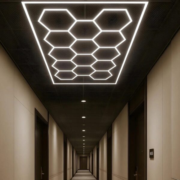 Lampa 14x Hexagon + Rama Led Plaster Miodu Oświetlenie Warsztat Garaż 6500K - obrazek 4