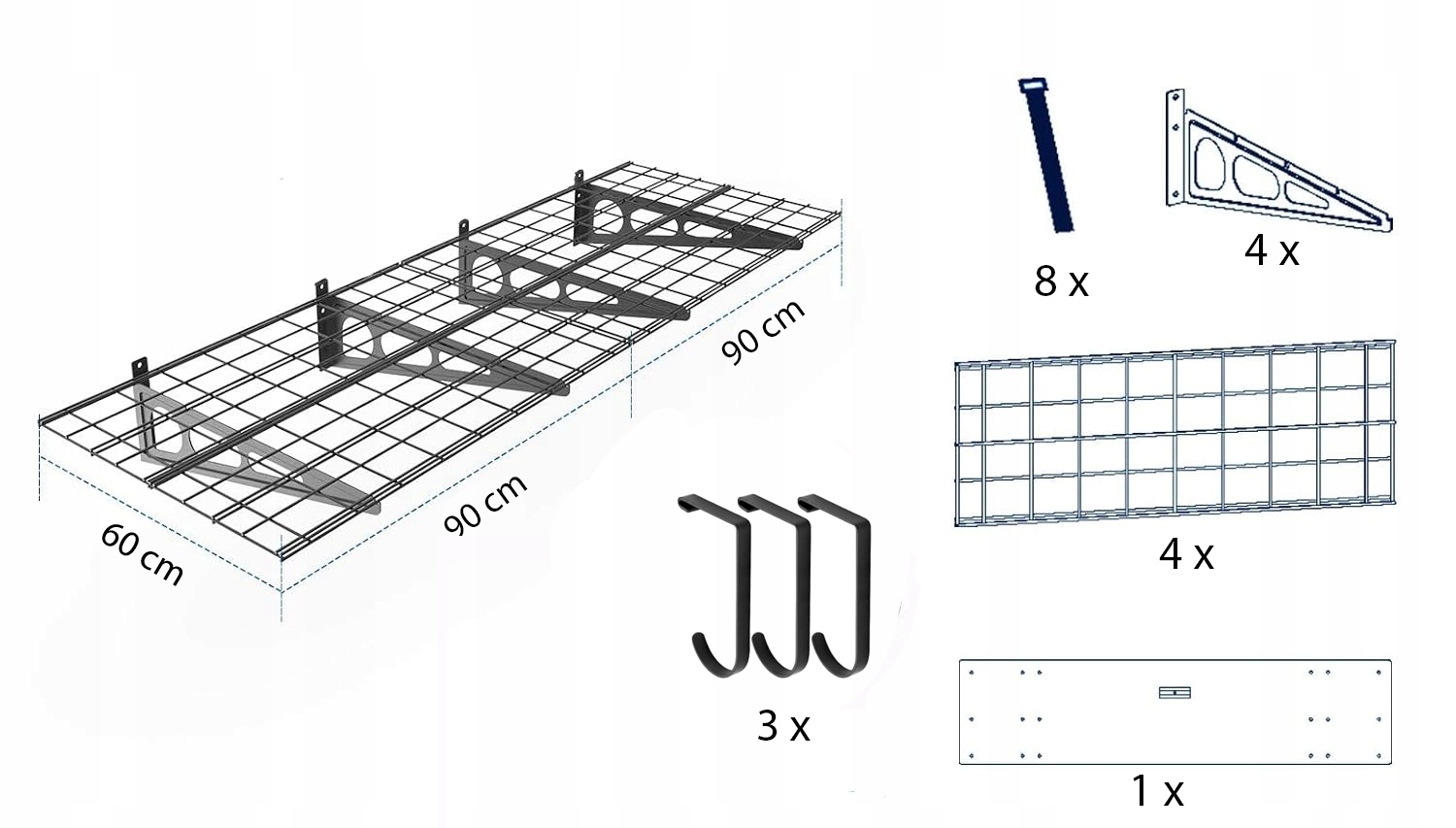 2 szt. Półki Ścienne Wiszące Garażowe Stalowe Wieszaki Organizer 2 x 90 cm - obrazek 2
