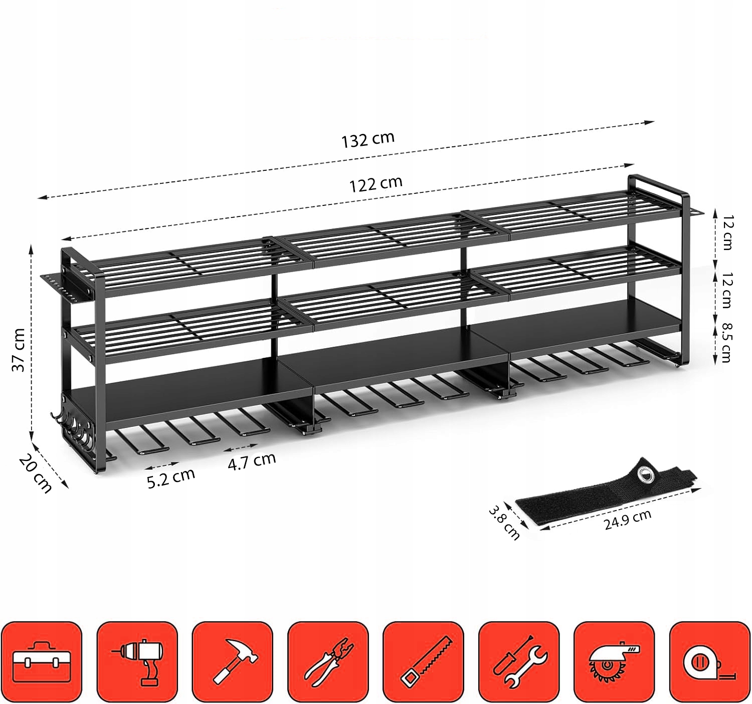 122cm Organizer Półka na Narzędzia Uchwyt Wieszak na Elektronarzędzia Długi - obrazek 3