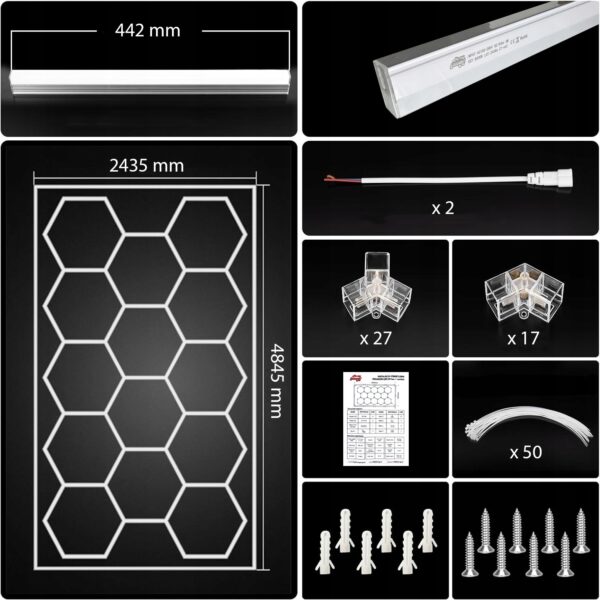 Lampa 14x Hexagon + Rama Led Plaster Miodu Oświetlenie Warsztat Garaż 6500K - obrazek 3